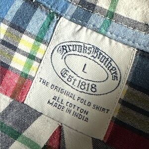 BROOKS BROTHERS 🐑 Men’s Blue & Red Plaid Cotton Short Sleeve Button Down - LG